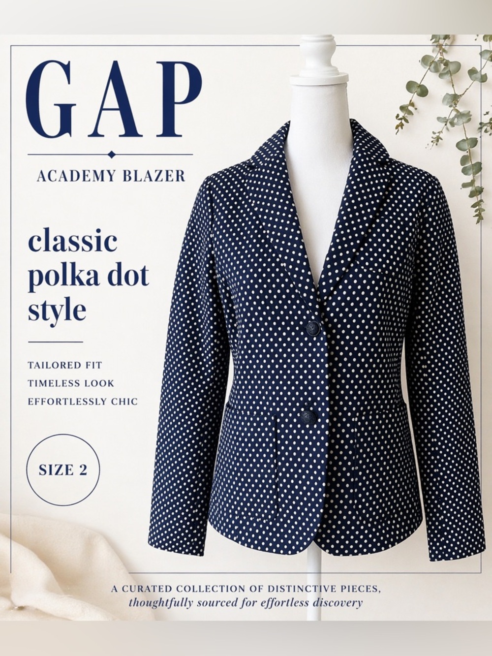 GAP Navy and White Polka Dot Academy Blazer